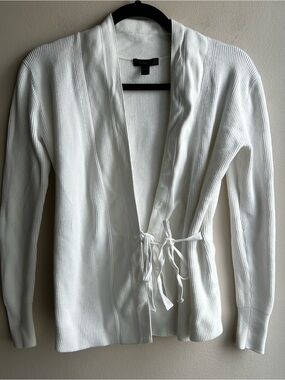 J. Crew Cream Ribbed Tie-Front Cardigan